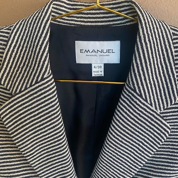 Emanuel Ungaro Blazer Black White Striped Textured 3 Button Lined size 4/38 - Picture 3 of 15